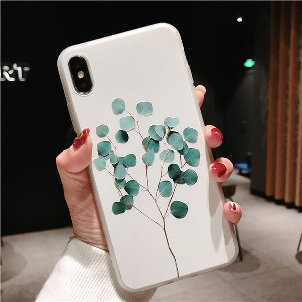 3D Relief Flower Leaf Phone Cover For iPhone