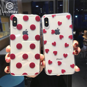 Cute Cartoon Love Heart Wave Point Clear Soft Case For iPhone