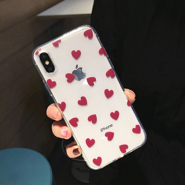 Cute Cartoon Love Heart Wave Point Clear Soft Case For iPhone