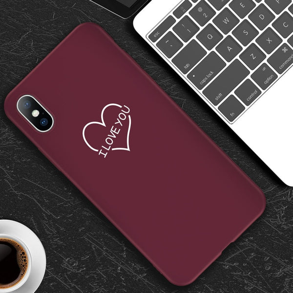 Cute Cartoon Love Heart Wine Red Soft Case For iPhone