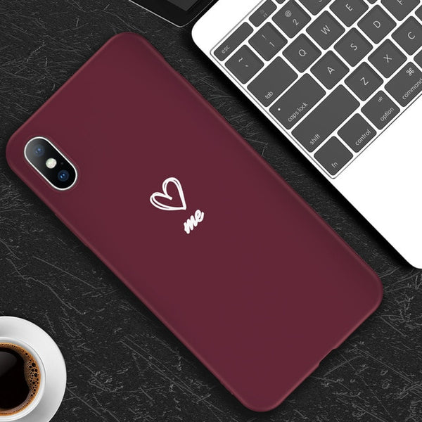 Cute Cartoon Love Heart Wine Red Soft Case For iPhone