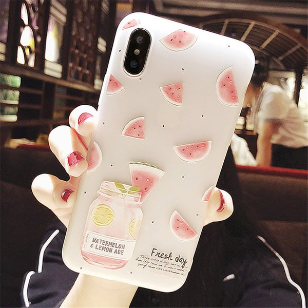 3D Relief Flower Flamingo Leaf Cat Dog Watermelon Soft case For iPhone