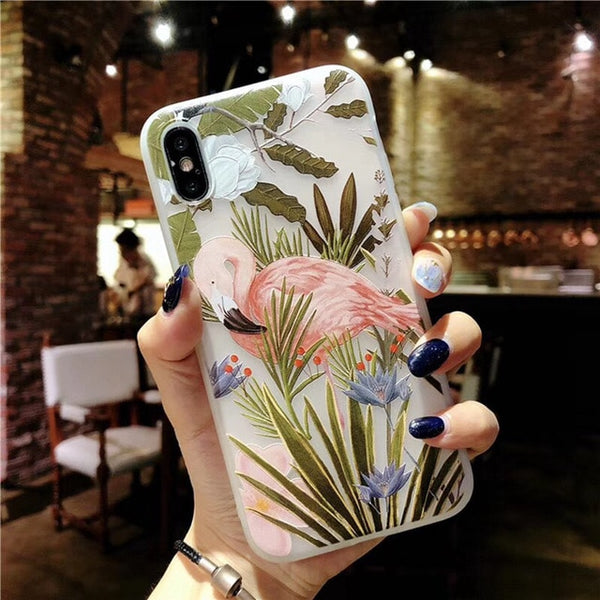 3D Relief Flower Flamingo Leaf Cat Dog Watermelon Soft case For iPhone