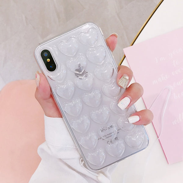 3D Love Heart Phone Case For iPhone Back Cover With Lanyard