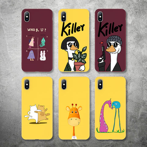 Cute Cartoon Killer Giraffe Cat Soft case For iPhone